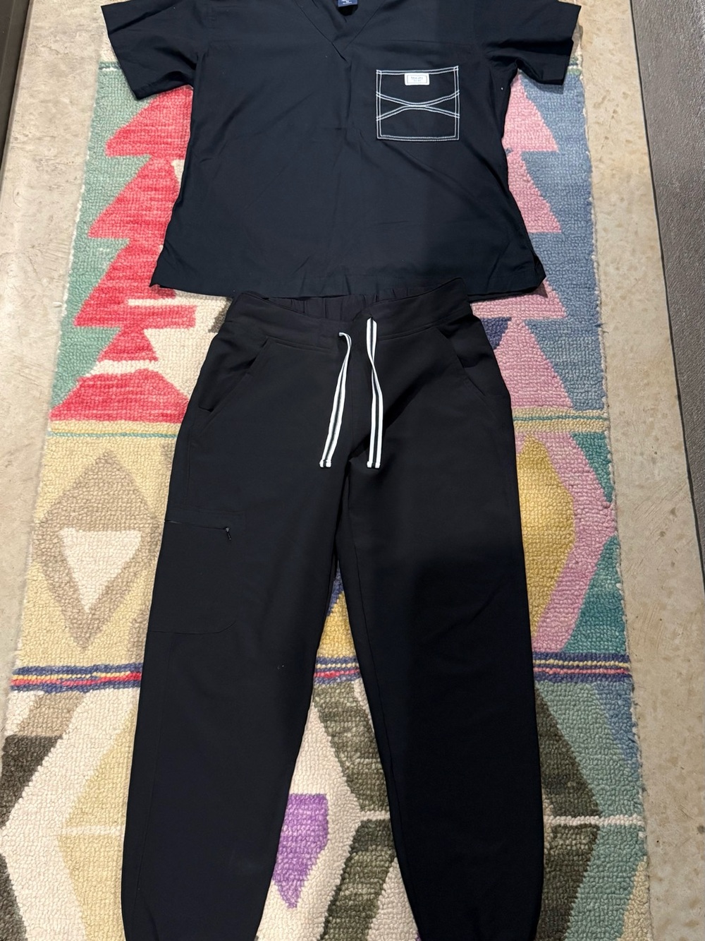 Blue Sky Black Scrub Top with Matching Jogger Scrub Bottoms